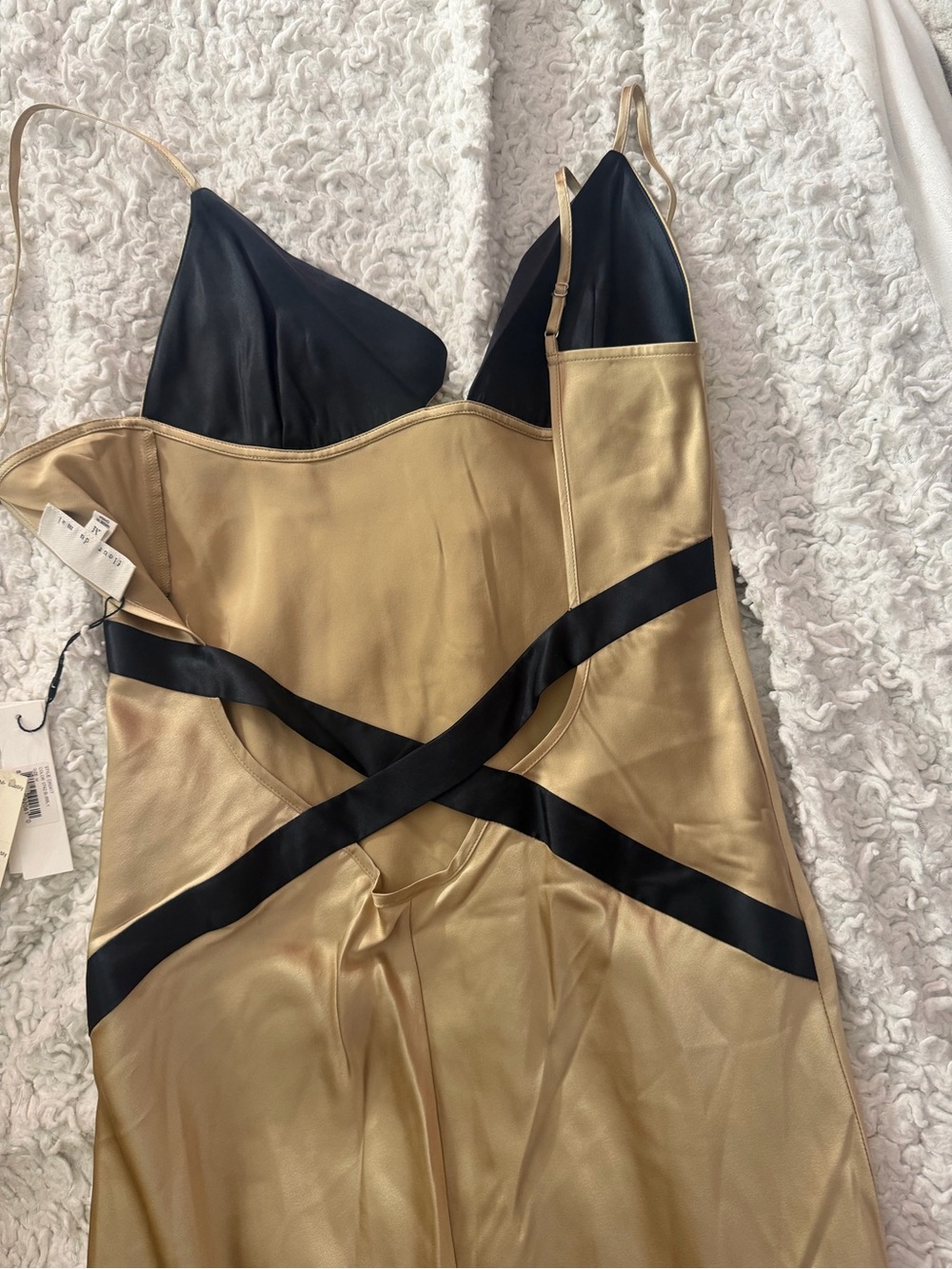 Fleur du Mal Champagne Slip Maxi Dress with Black Trim - Picture 4 of 4